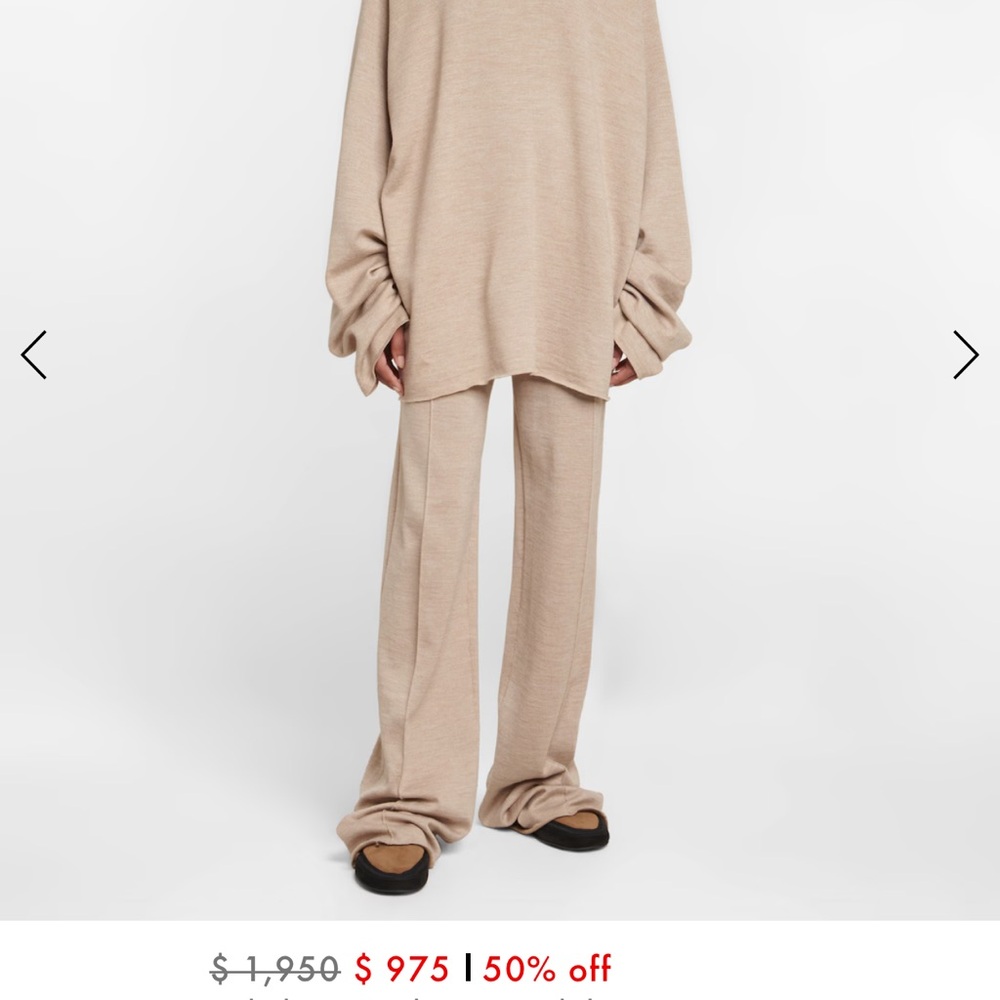 The Row Tan Egle knitted wide leg pants